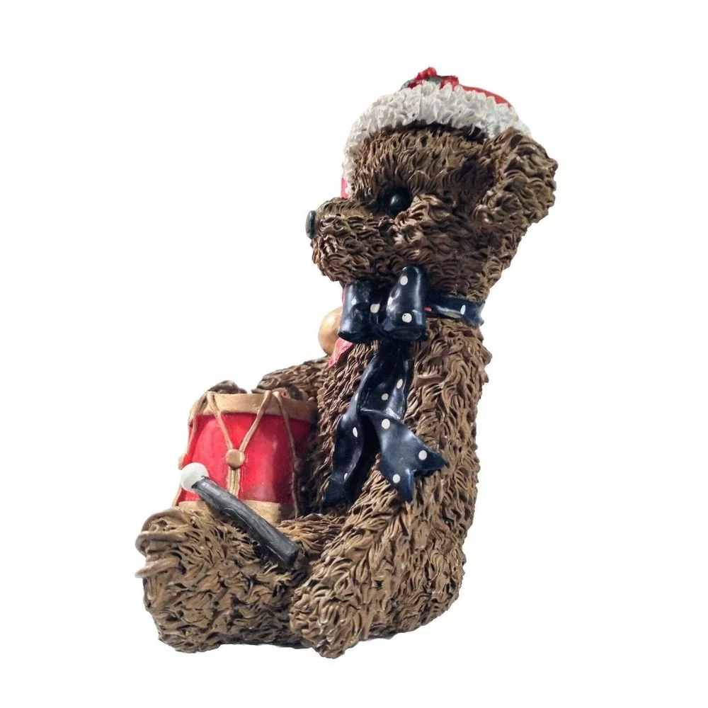 Christmas Bear Figurine Winter Holiday Resin Decor Santa Festive Drum Vintage